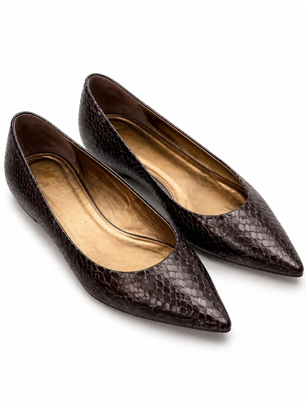 Giuseppe Zanotti Brown and Gold Snakeskin Flats - Picture 1 of 4